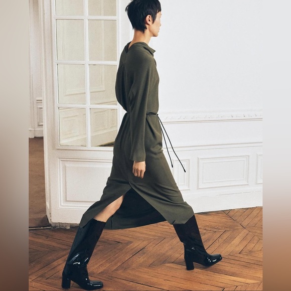 Zara Olive Green Midi Dress - Picture 3 of 5